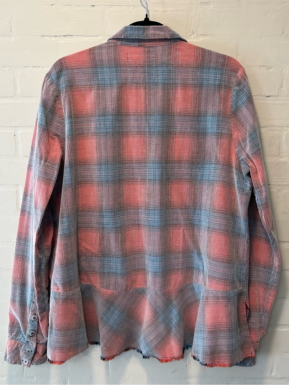 Free People We The Free Plaid Corduroy Button Up Shirt Raw Hem Size L Indie Boho - Picture 5 of 9